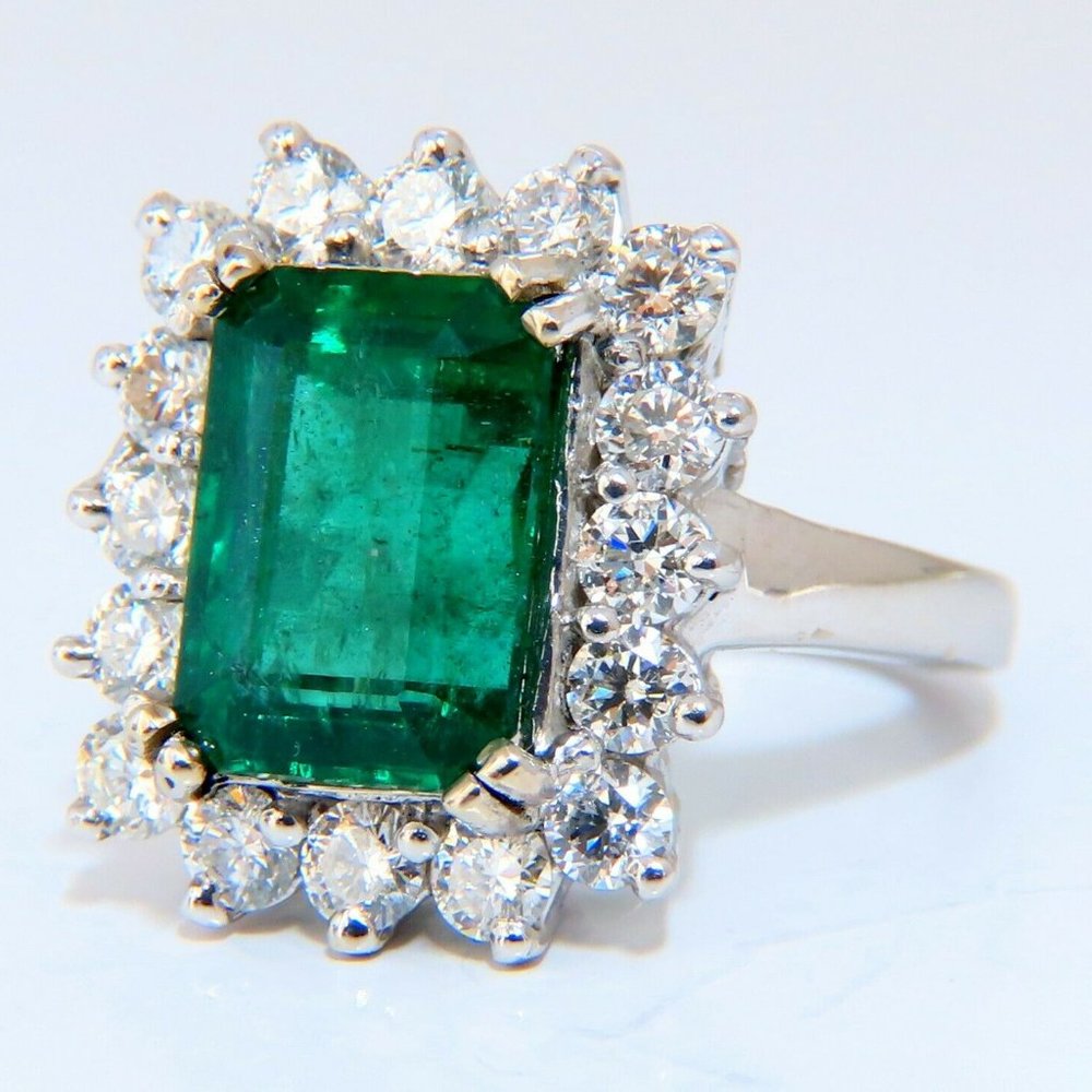 7.15ct Natural Emerald Diamonds Cluster Halo Ring - Picture 5 of 7